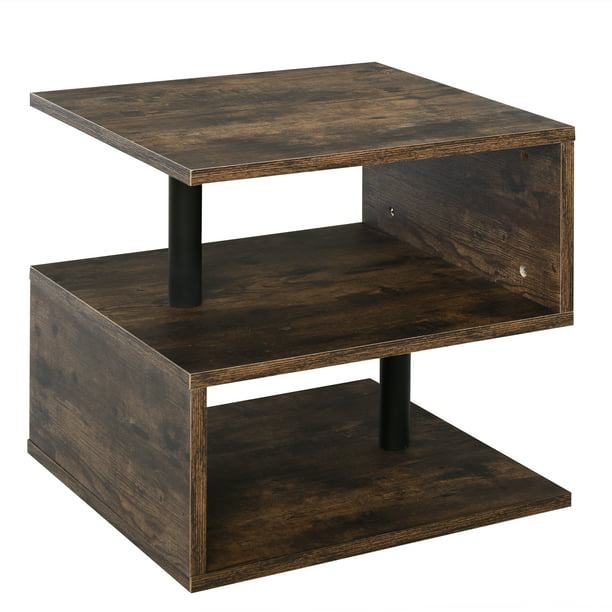 Brown Coffee Table End Table Nightstand Industrial 2-Tier Tea Table with Storage Side Table